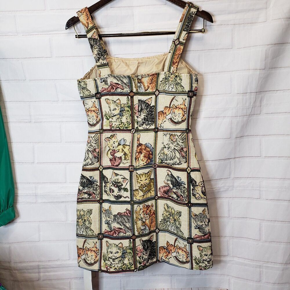 Cider Cat Lover Tapestry Mini Dress NWT Size XS Patchwork Kitten Pinafore Retro - Picture 5 of 6